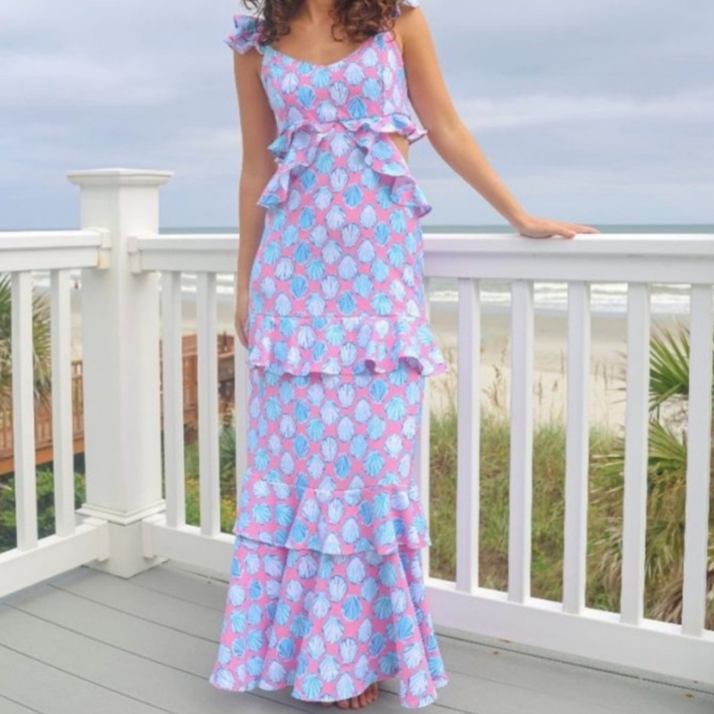 Nwt simply southern seashell ruffle maxi with cutouts